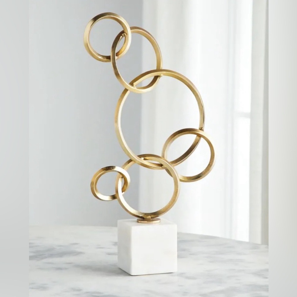 New in Box Jamie Young 6 Ring Gold and White Marble Sculpture from Neiman Marcus